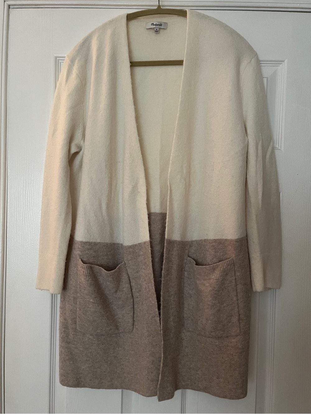 Madewell Two-Tone Cream and Taupe Open Cardigan